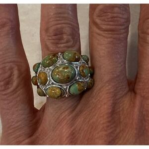 925 Sterling Silver Turquoise Cluster Ring Size‎ 6.5 Cabochon